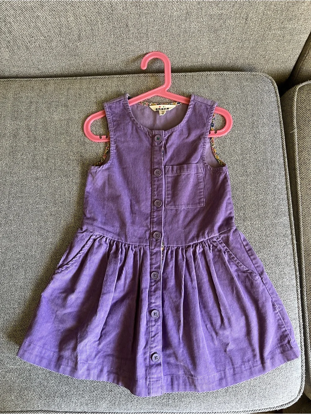NWOT Mini Boden Girls Purple Corduroy Pinafore Jumper Dress